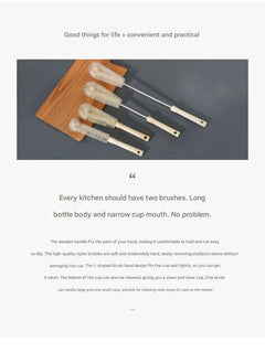 Long handle cup brush showing ergonomic design