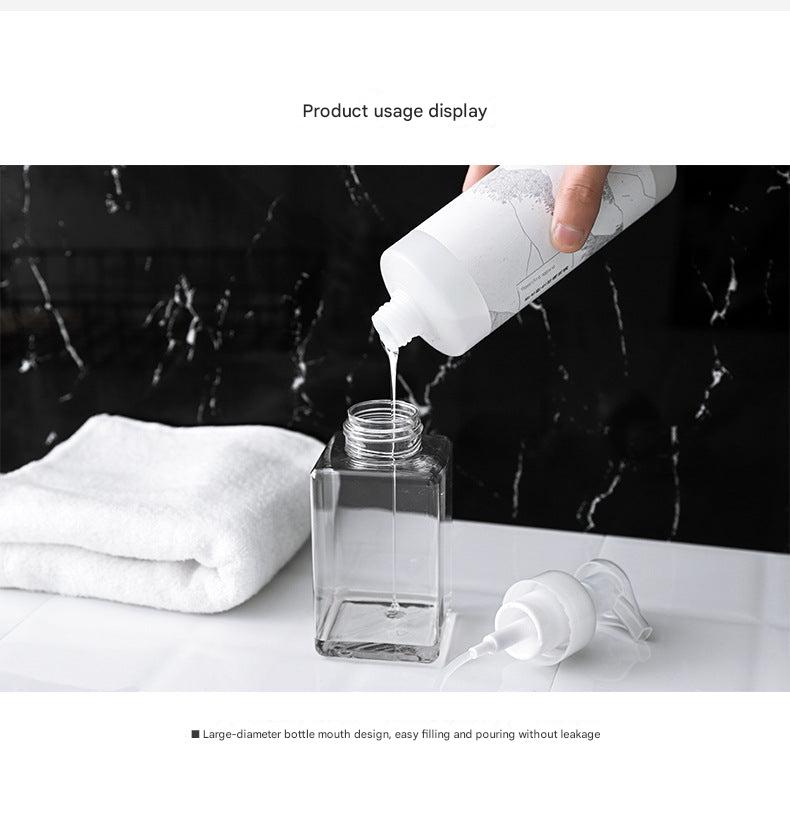 close-up view of transparent soap dispenser bottle 2