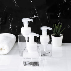 close-up view of transparent soap dispenser bottle 2