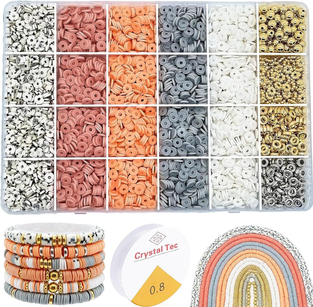 Colourful clay beads in a children's jewelry kit