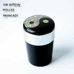 LED-Illuminated Car Ashtray with lid opened