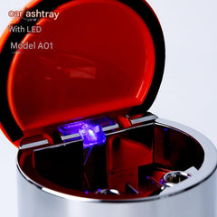 LED-Illuminated Car Ashtray with lid opened