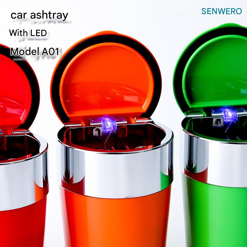 LED-Illuminated Car Ashtray with lid opened