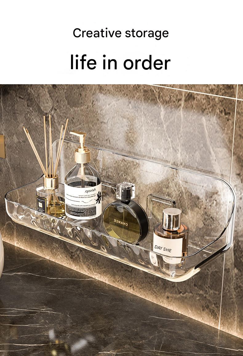 Full view of modern acrylic toilet storage