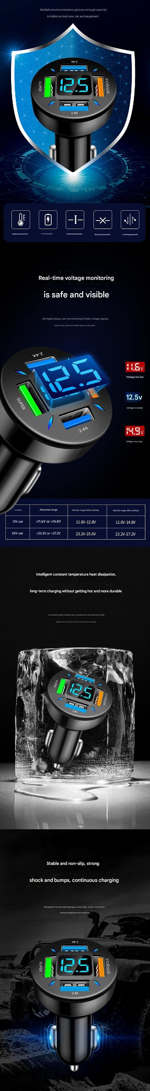 4-port USB car charger side view