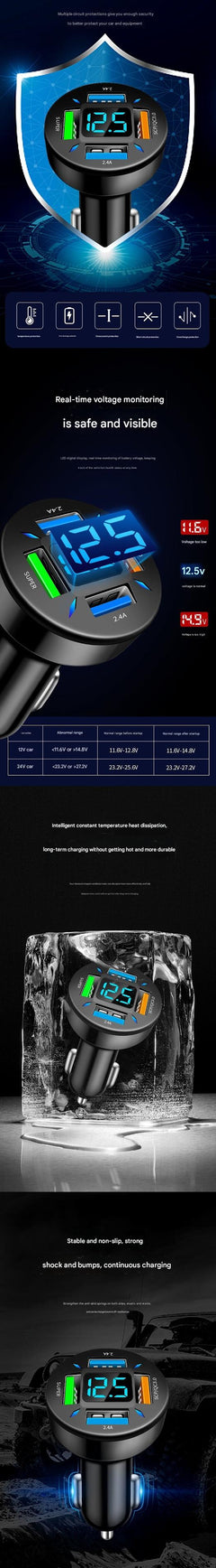 4-port USB car charger side view