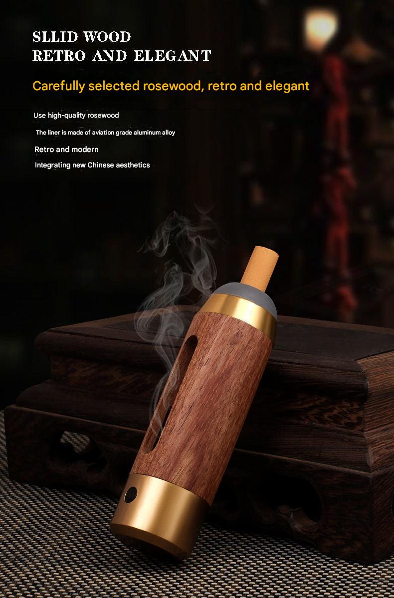 Compact smokeless wood ashtray for vehicles