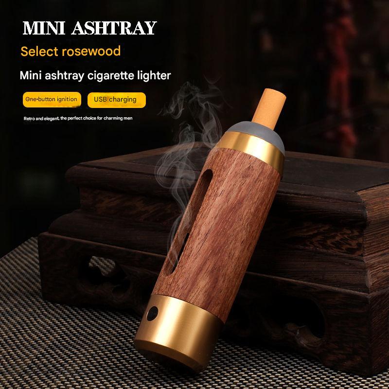 Compact smokeless wood ashtray for vehicles