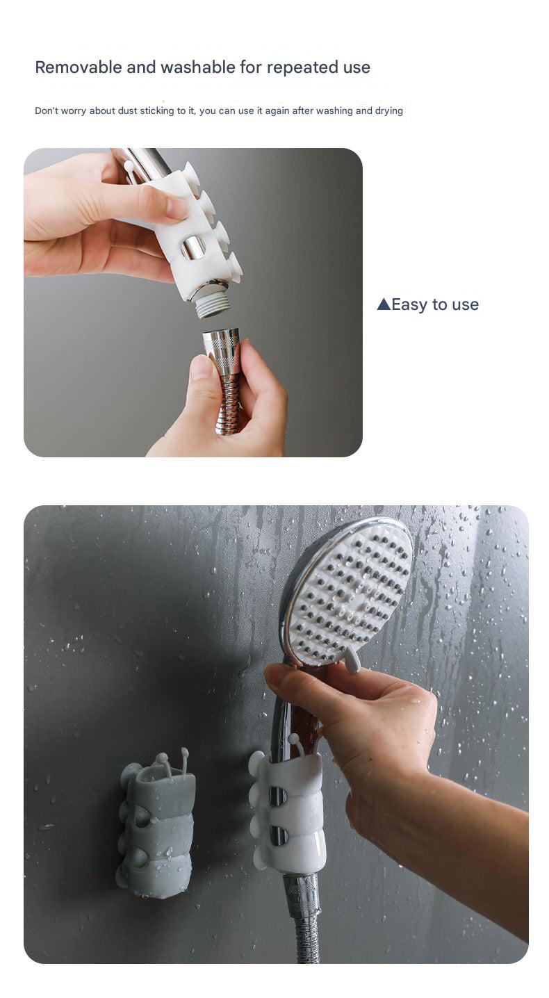 Close-up view of silicone suction cup of the shower holder