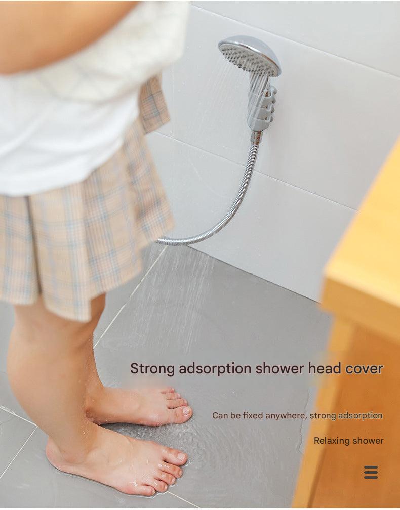 Minimalist shower head holder in a contemporary bathroom