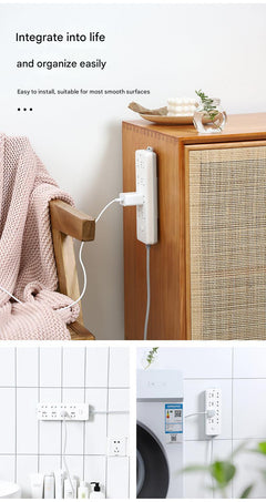 various colors of power strip holders in room setting