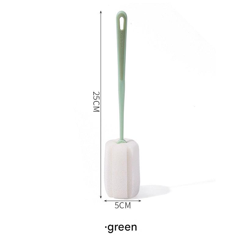 Different colours of long-handle sponge brushes displayed