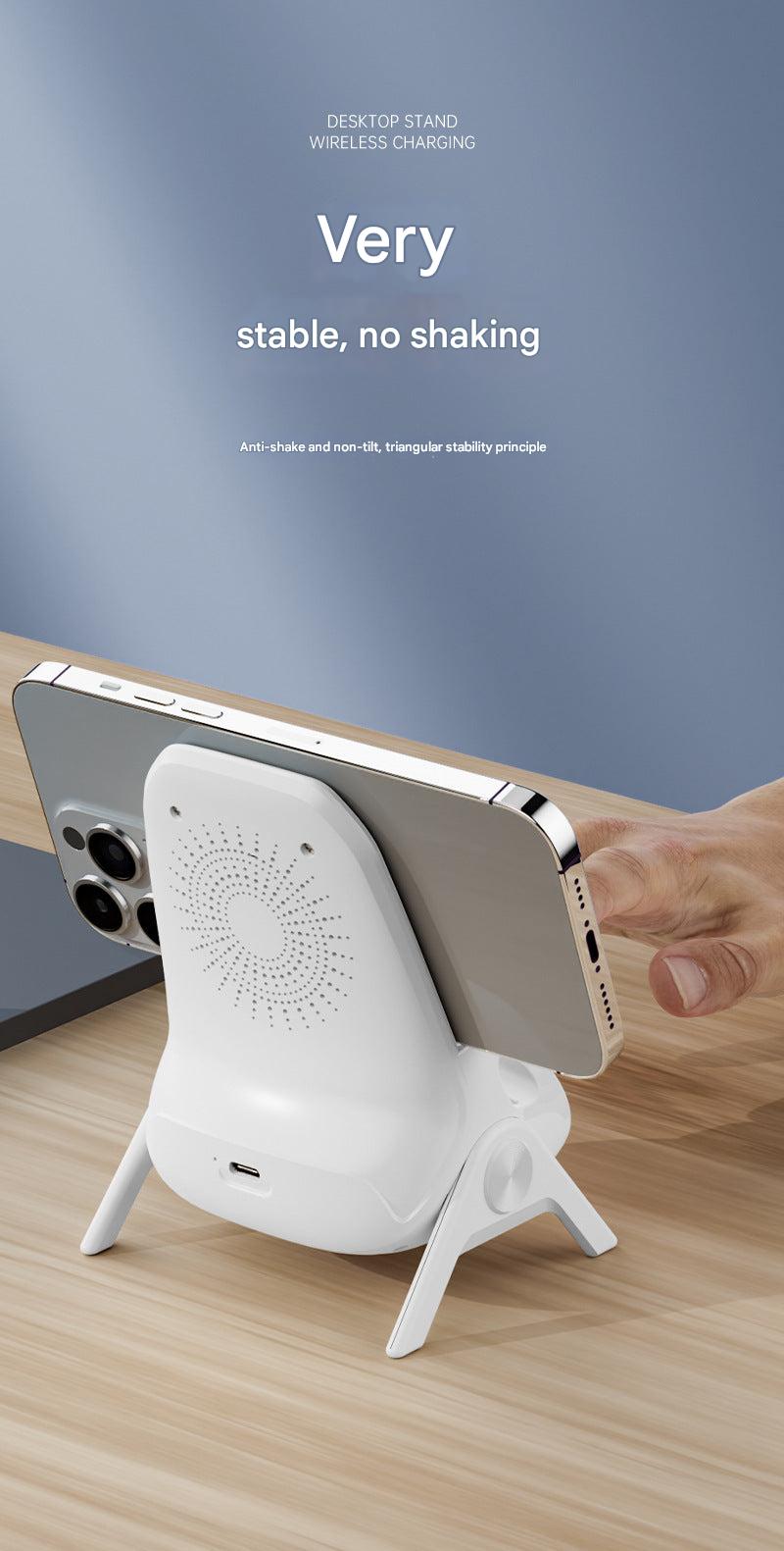 Detailed view of the white phone charger and holder