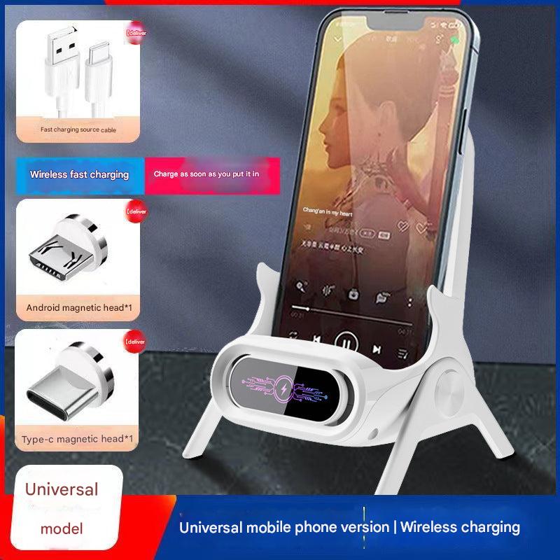 Detailed view of the white phone charger and holder