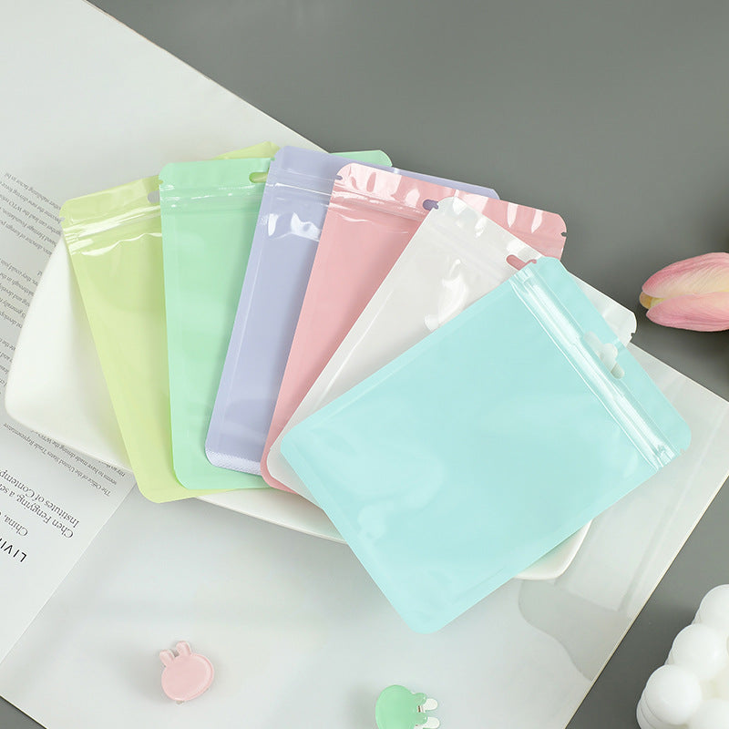 close-up of macaron PVC self-seal bag