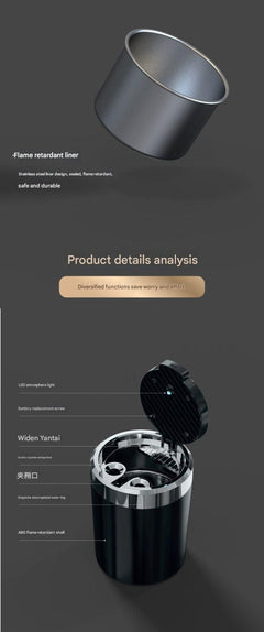 Multifunctional car ashtray with LED light in a vehicle