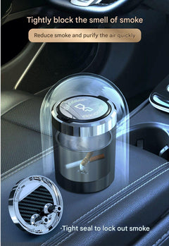Close-up of automatic car ashtray with pop-up cover