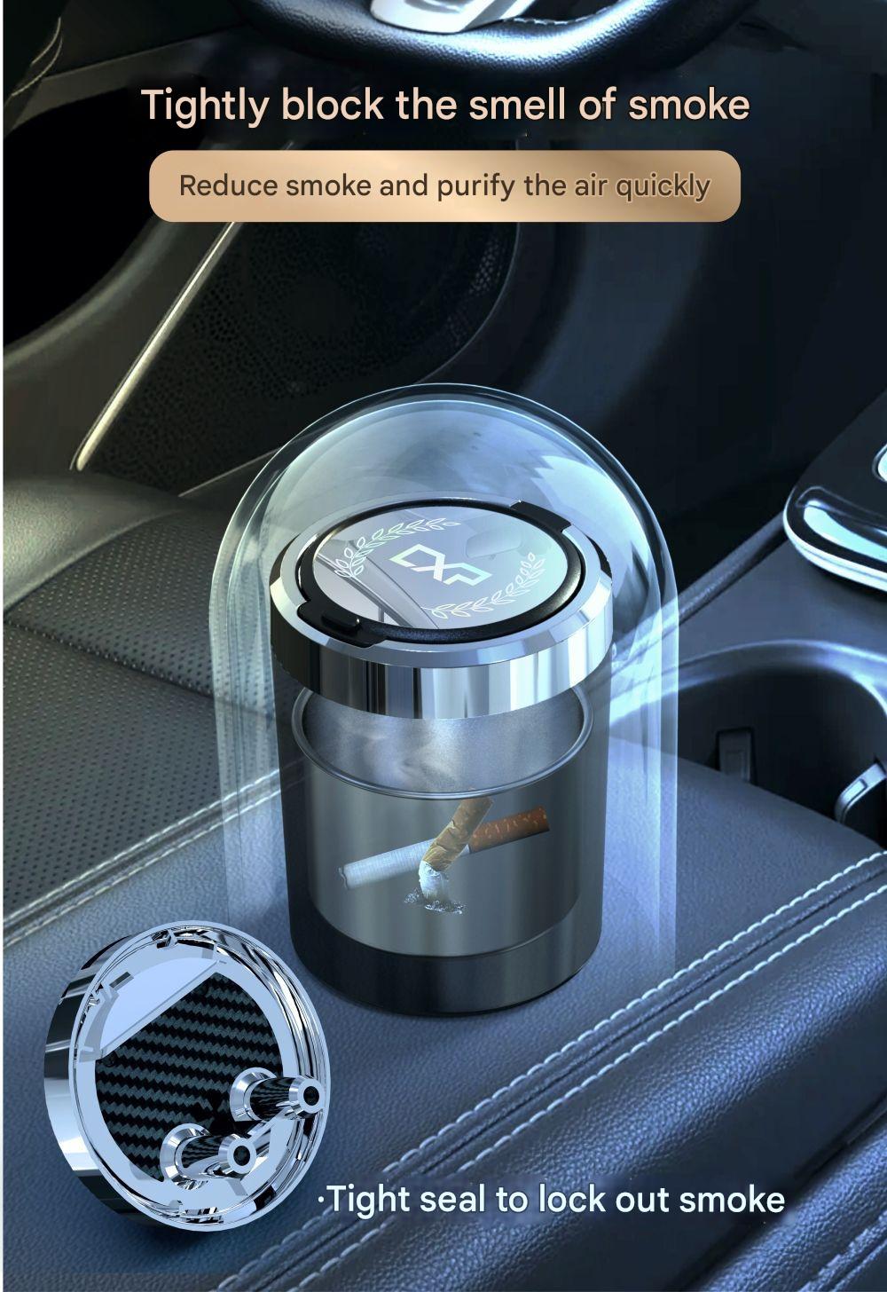 Close-up of automatic car ashtray with pop-up cover