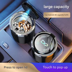 Close-up of automatic car ashtray with pop-up cover