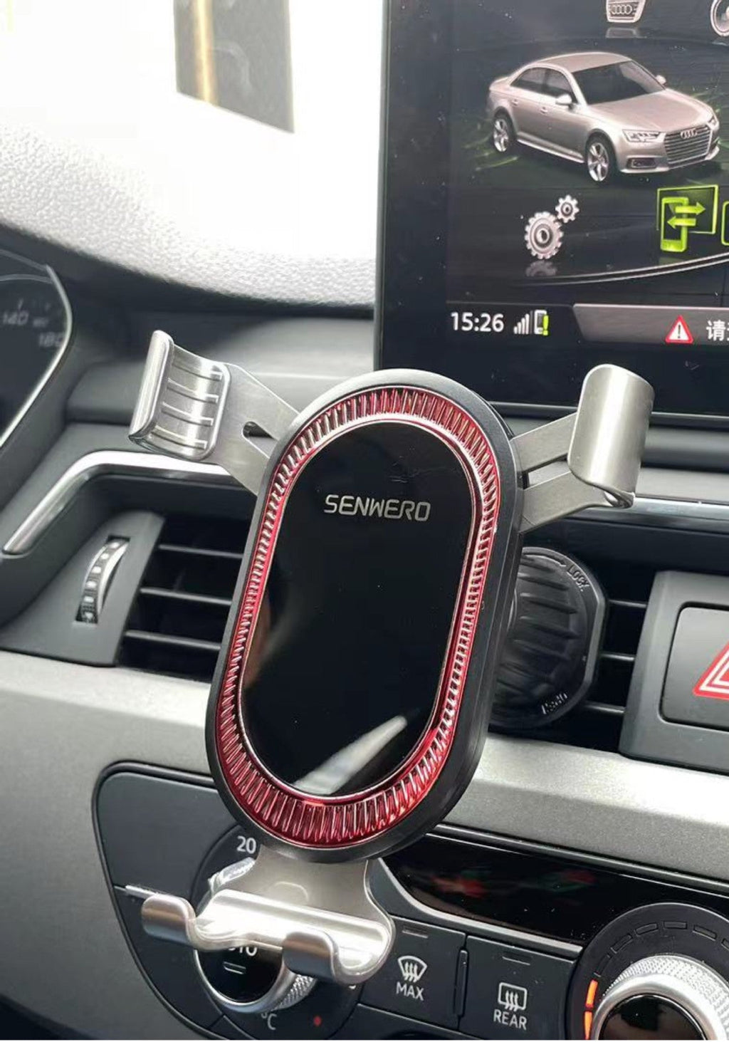 Car phone holder showing compatibility with smartphones