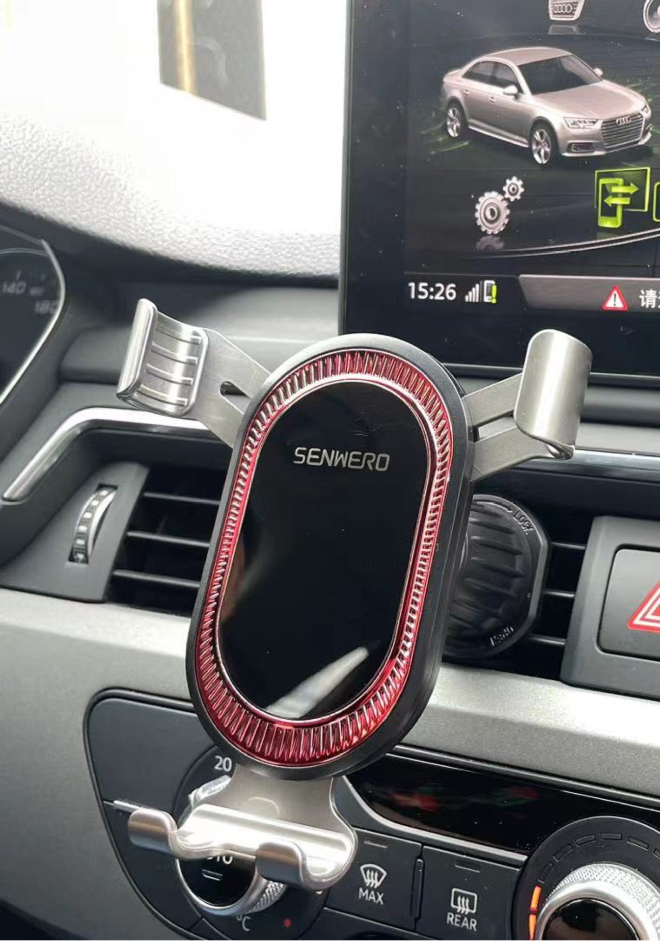 Car phone holder showing compatibility with smartphones