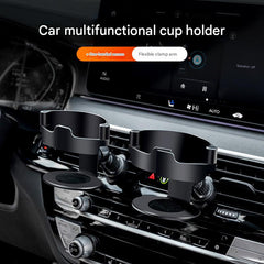 Close-up of car vent cup holder showing adjustable clip