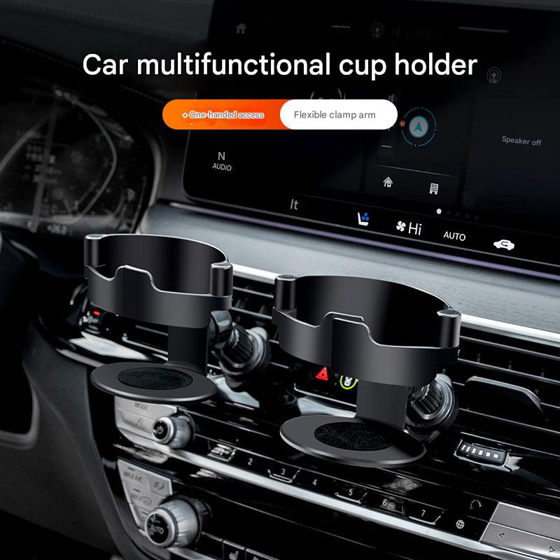Close-up of car vent cup holder showing adjustable clip