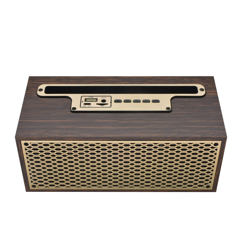 Detailed view of Bluetooth speaker wooden design