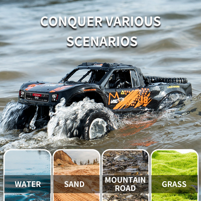 Remote control car splashing through water