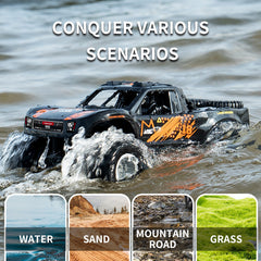 Remote control car splashing through water