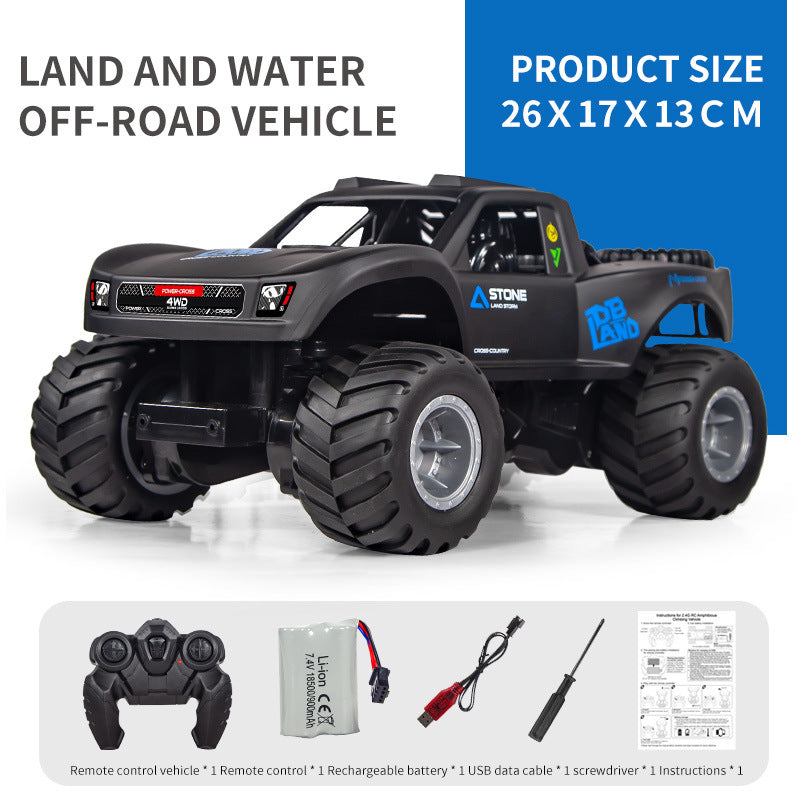Remote control car driving through muddy terrain
