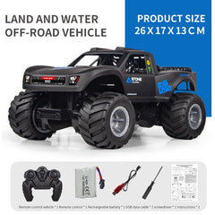 Remote control car driving through muddy terrain