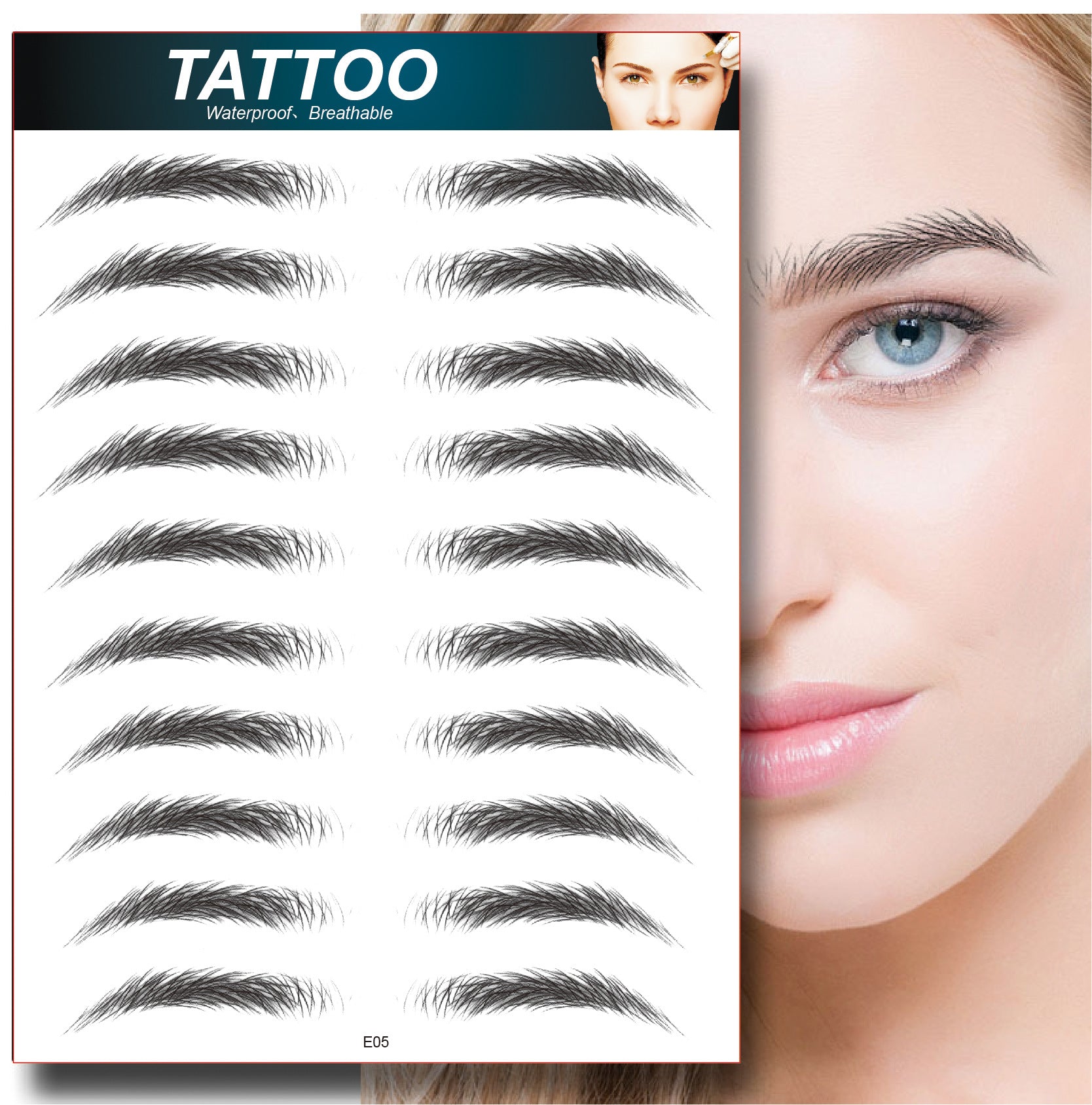 Natural-looking eyebrow tattoos packaging