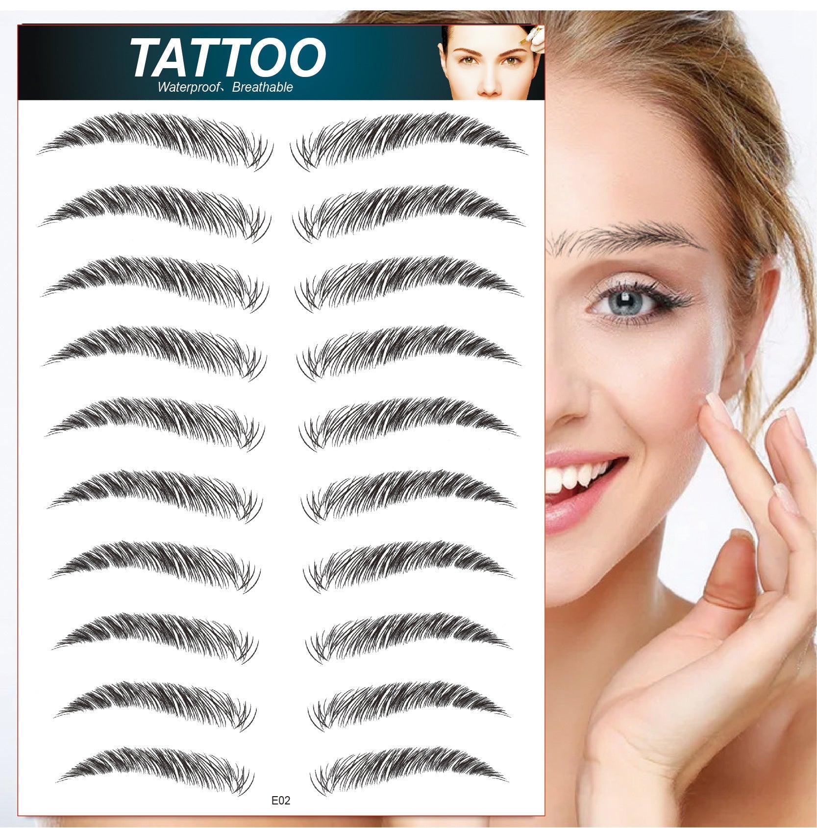 Various eyebrow styles with tattoos