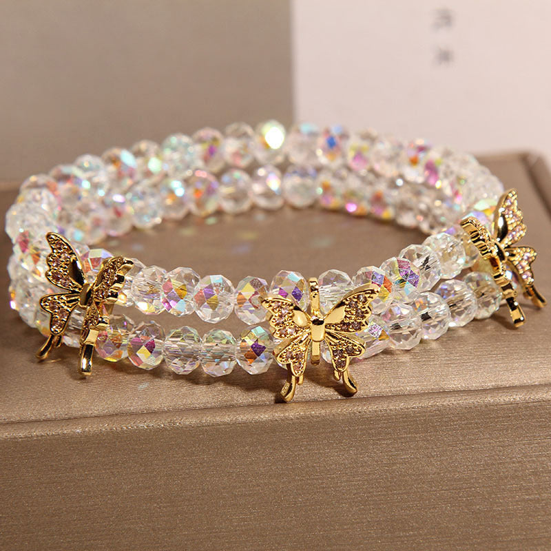 Close up of elegant white crystal bracelet