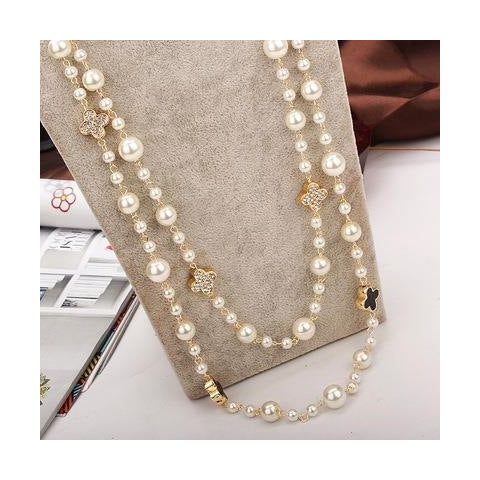 Chic Layered Pearl Necklace front view