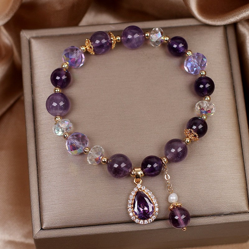 Adjustable Amethyst Bracelet with zircon accents