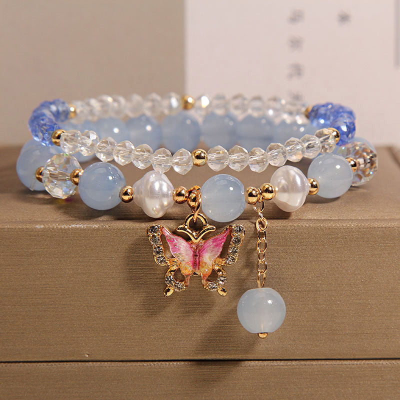 Cute Korean Style Crystal Butterfly Bracelet Image 2
