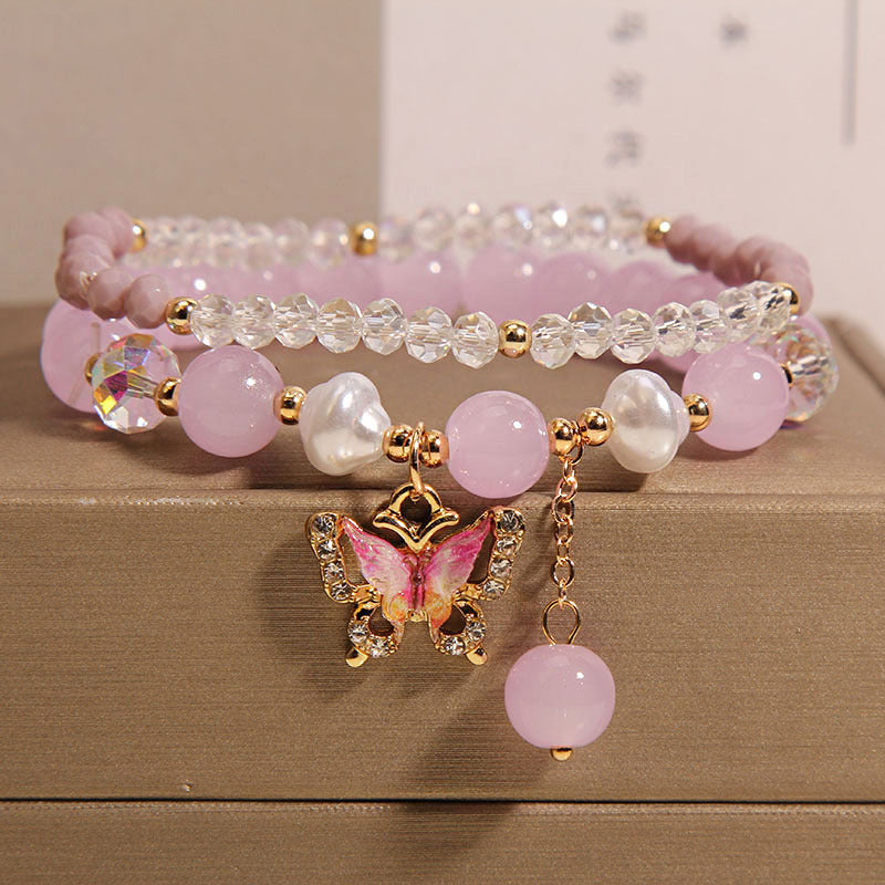 Cute Korean Style Crystal Butterfly Bracelet Image 4