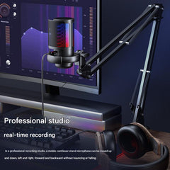 microphone on adjustable arm with computer setup
