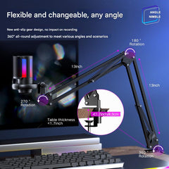 image of Professional USB Condenser Microphone with adjustable arm