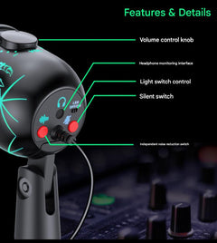 V5 RGB condenser microphone with adjustable LED lighting