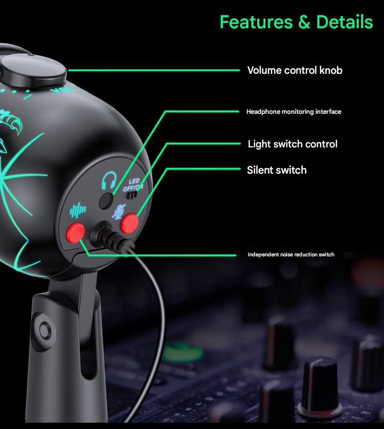 V5 RGB condenser microphone with adjustable LED lighting