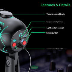 Close-up of V5 microphone RGB lighting
