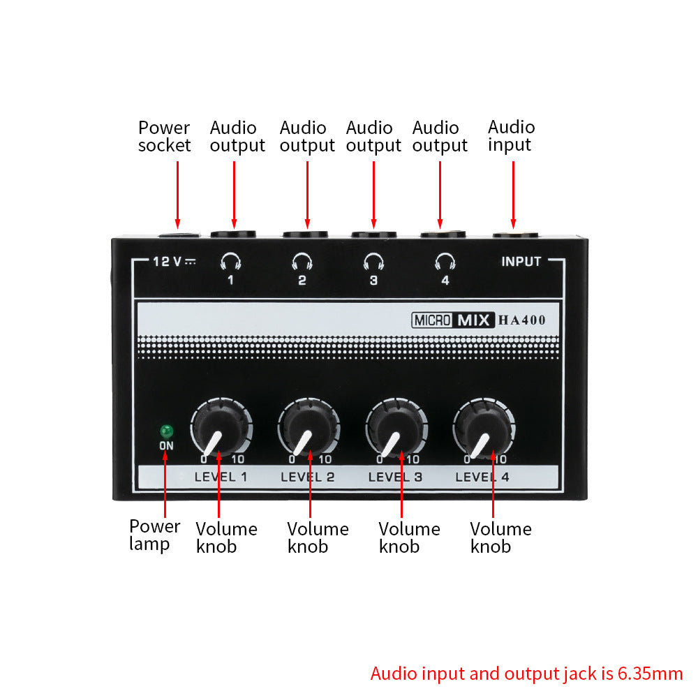 4-Channel headphone amplifier back view connections