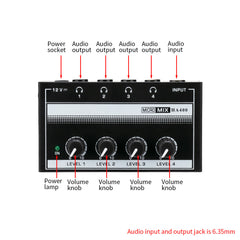 4-Channel headphone amplifier back view connections