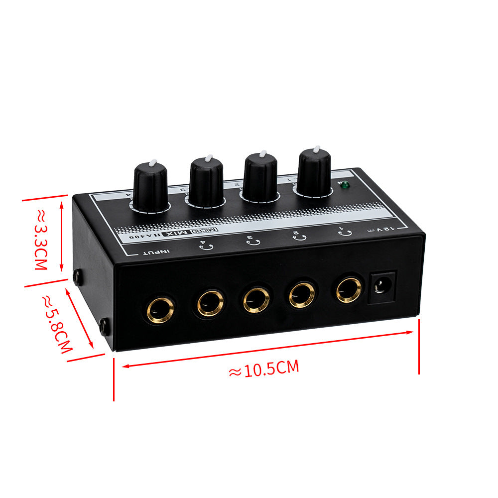 Close-up of headphone outputs on amplifier