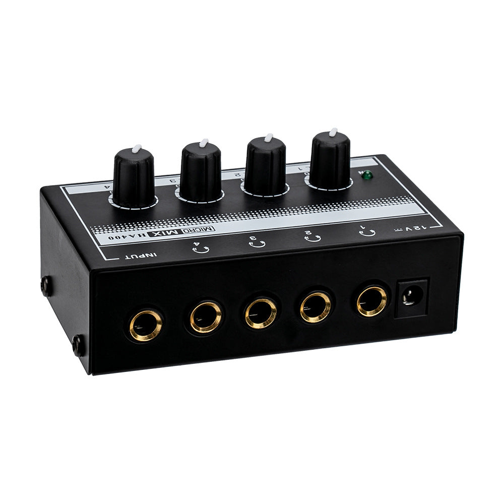 Close-up of headphone outputs on amplifier