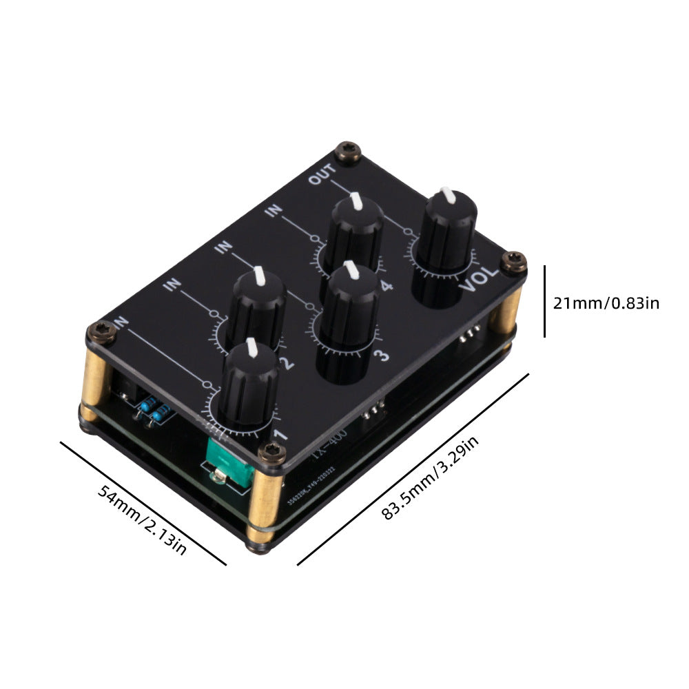 Compact audio mixer on a table for portable use