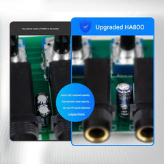 Close-up of headphone connectors on HA800 amplifier